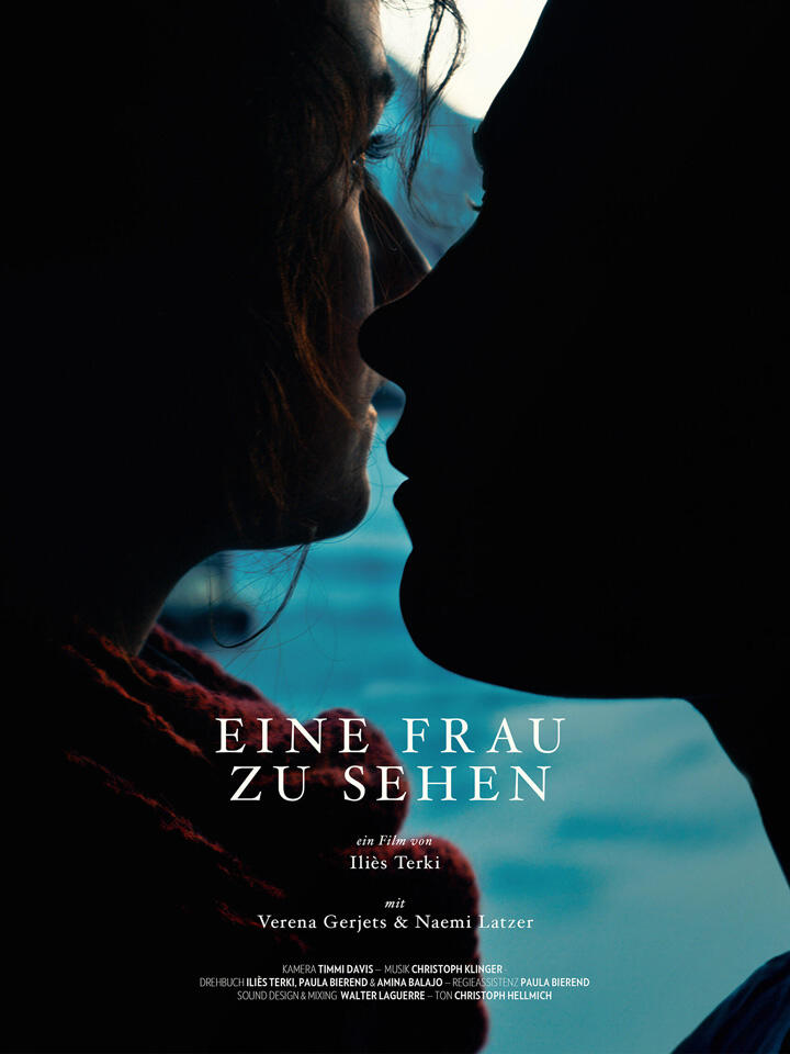 Thumbmail for 'Eine Frau Zu Sehen' showing the silhouettes of two women's faces against a backdrop of snowy mountains